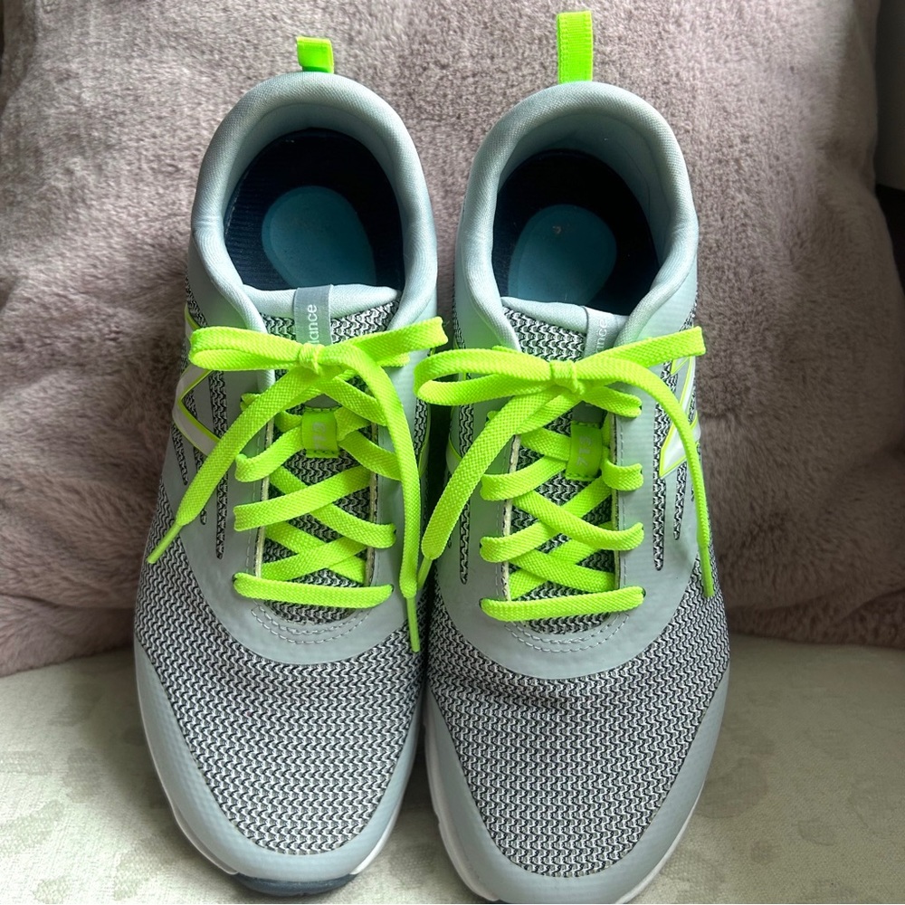 New Balance Neon Lace-Up Athletic Sneakers - Gray and Neon Yellow 9
